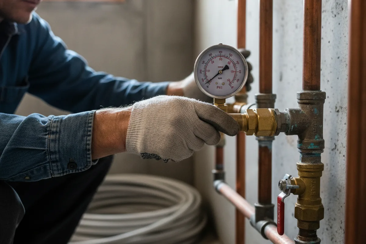Pressure testing a repaired line during Water Line Repair in Arenzville